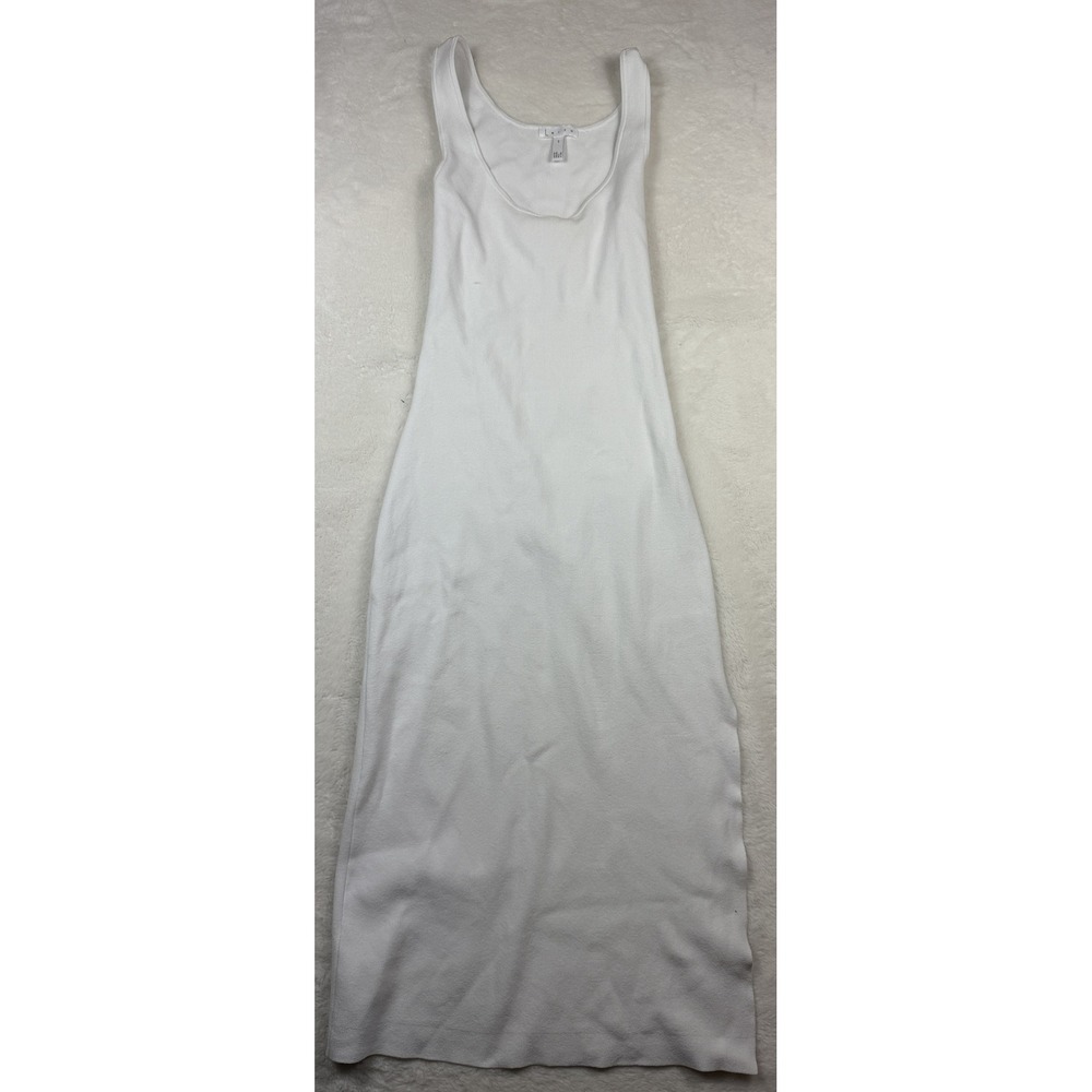 Leith White Rib Knit Midi Dress Back Cutout Side Slit Small